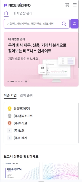 나이스비즈인포 모바일 웹					 					 인증 화면